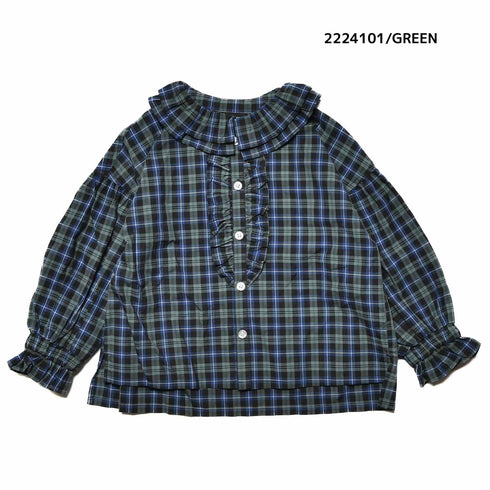 【100~120】★NEEDLEWORKS★チェックローンガーリーブラウス(2224101)